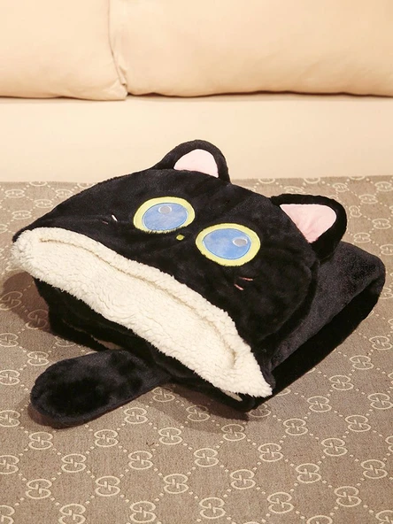 Kedi Şal Battaniye - Siyah Kedi - Büyük Boy 1.6x1.4m - 7