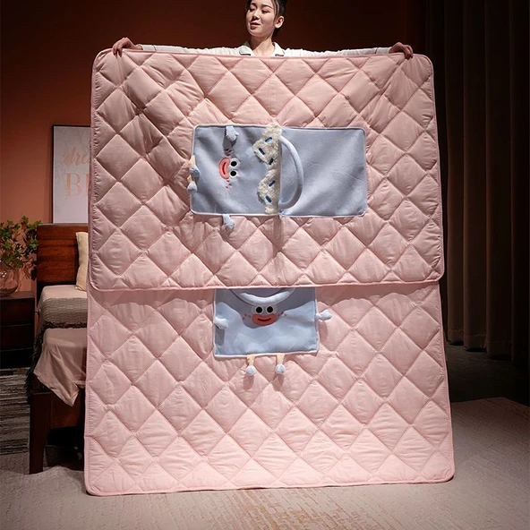 Dopamin Pamuklu Yastık Battaniye - Pembe - 40*45/100*150cm - 12