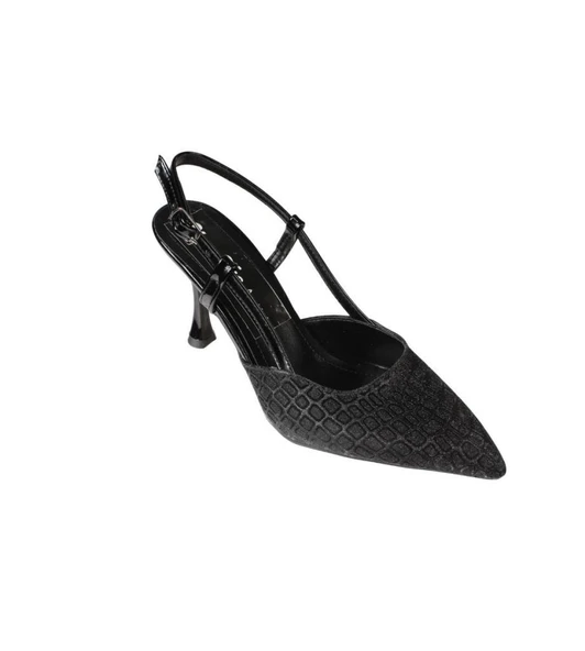 YAZKIŞ Kadı Gümüş Altın Siyah İnce 8cm Topuklu Önü Kapalı Arkası Açık Abiye Düğün Ayakkabısı - 2