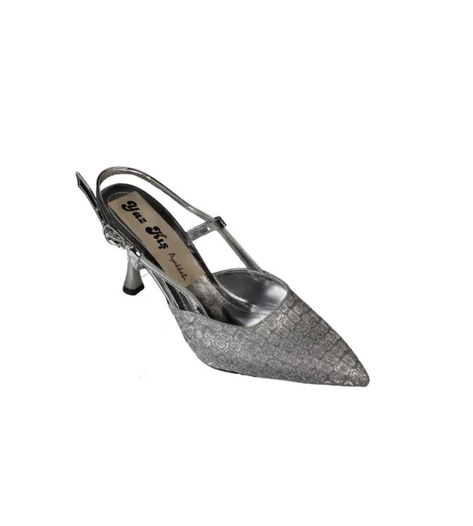 YAZKIŞ Kadı Gümüş Altın Siyah İnce 8cm Topuklu Önü Kapalı Arkası Açık Abiye Düğün Ayakkabısı - 5