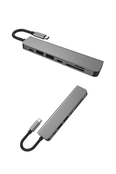 Aksesuarcı 7in1 Macbook Pro Huawei Dell Uyumlu Type-C To 4K Hdmi+Usb3.0+SD/TF+PD Taşınabilir Adaptör - 5