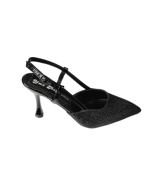 YAZKIŞ Kadı Gümüş Altın Siyah İnce 8cm Topuklu Önü Kapalı Arkası Açık Abiye Düğün Ayakkabısı - 7