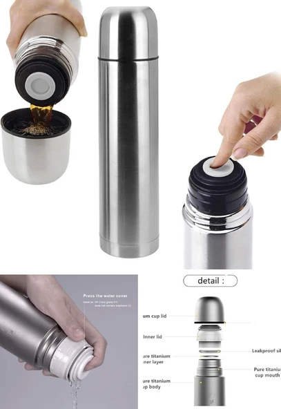 1 Lt Çift Katmanlı SUS 304 Çelik İnox Termos,Süt-Mama-Kamp-Piknik Termosu 12 Saate Kadar Sıcak Soğuk - 5