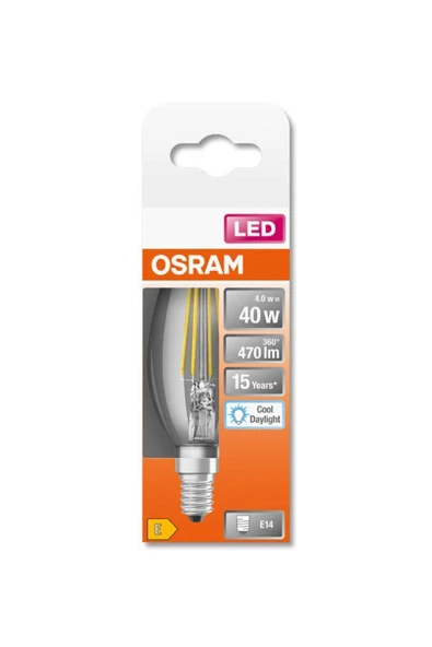 Osram Led Flament 4W 6500K 470lm E14 Duy Beyaz Işık Ampul