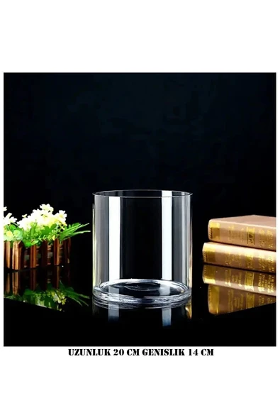 Silindir Cam Vazo Dekoratif Delizli El İmalati 20 cm - 2