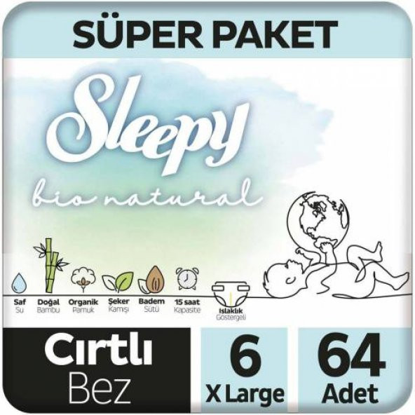 Sleepy Bio Natural 6 Numara XLarge 64'lü Bebek Bezi