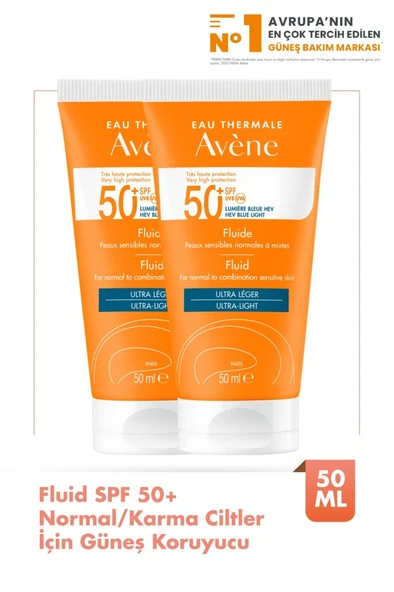 Avene Fluide SPF 50+ Normal veya Karma Ciltler için Yüksek Korumalı Güneş Kremi 50 ml x2