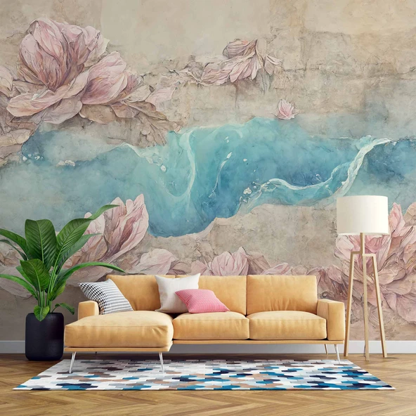 Soft Pembe Gül Desenli Duvar Kağıdı