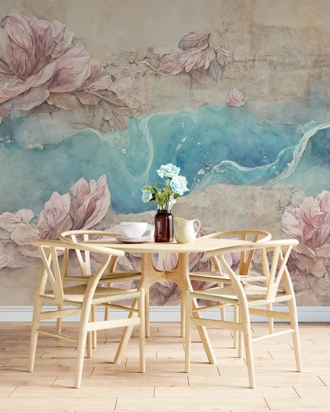 Soft Pembe Gül Desenli Duvar Kağıdı - 5