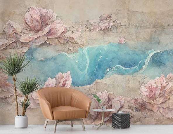 Soft Pembe Gül Desenli Duvar Kağıdı - 6