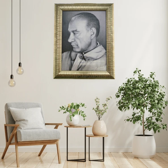 Özel Tasarım Çerçeve | Atatürk "Benim En Büyük Eserim Cumhuriyettir" Tablosu (23.5 X 29.5 Cm)