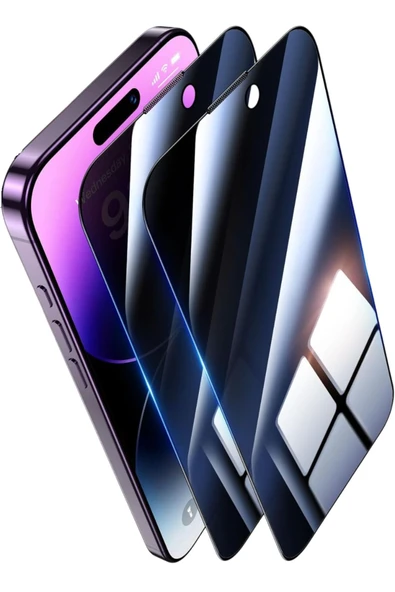 EVAX  (2 ADET SHIELD HAYALET) Iphone 14 Pro Uyumlu Hayalet Tam Kaplayan Shield Cam Ekran Koruyucu (2X)