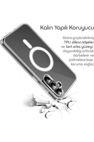 EVAX  (MAGSAFE) Samsung Galaxy A16 Uyumlu MagSafe Wireless Özellikli Şeffaf Kılıf - Resim 3