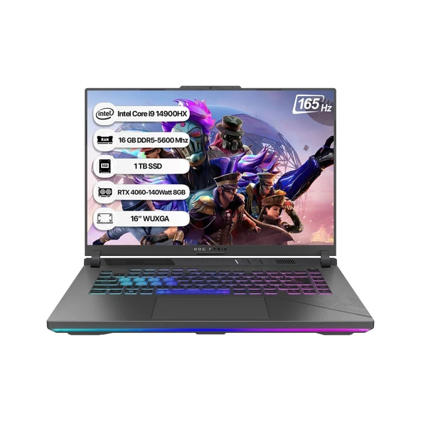 Asus Rog Strix G16 G614JVR-N3243 Intel Core i9 14900HX 16 GB 512 GB SSD RTX 4060-140Watt 165 Hz Freedos 16" WUXGA Taşınabilir Bilgisayar - 1