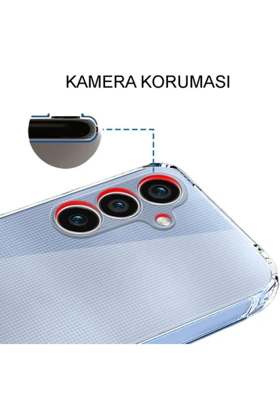 EVAX  (TIPALI ŞEFFAF) Samsung A15 Kamera Koruyuculu Şarj Yeri Tıpalı Yumuşak Şeffaf Silikon Kılıf - 2