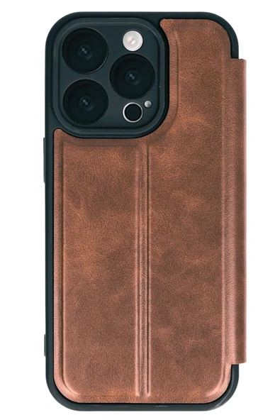 EVAX  (KAPAKLI) iPhone 16 Pro Max Uyumlu Kapaklı Deri Görünümlü Kamera Korumalı İç Kartlıklı Kılıf Flip