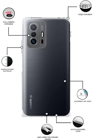 EVAX (TIPALI ŞEFFAF) Redmi Note 8 Pro Kamera Koruyuculu Şarj Yeri Tıpalı Yumuşak Şeffaf Silikon Kılıf - 2