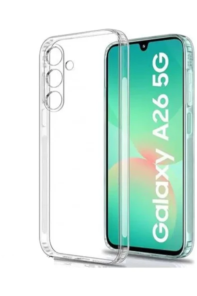 EVAX  (TIPALI ŞEFFAF) Samsung Galaxy A26 Şeffaf Silikon Kılıf / Kamera Yeri Korumalı / Şarj Yeri Tıpalı
