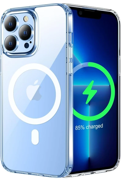 EVAX (MAGSAFE KILIF) Iphone 13 Pro Uyumlu Magsafe Wireless Kılıf Darbe Emici Şeffaf Silikon Kılıf