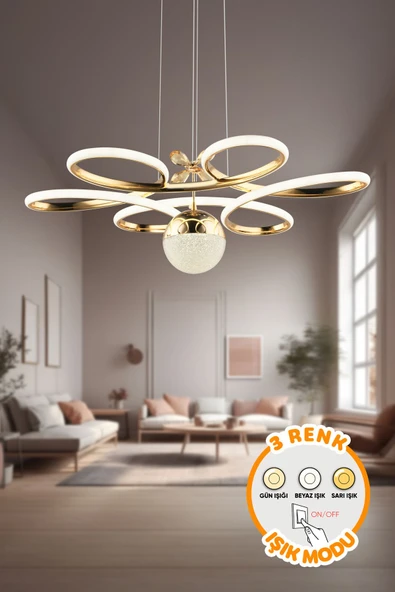 Dekorluna Alvaro Gold Kaplama Modern Sarkıt 3 Renk Işık Avize Salon Mutfak Oda Hol Ledli Avize ürün görseli
