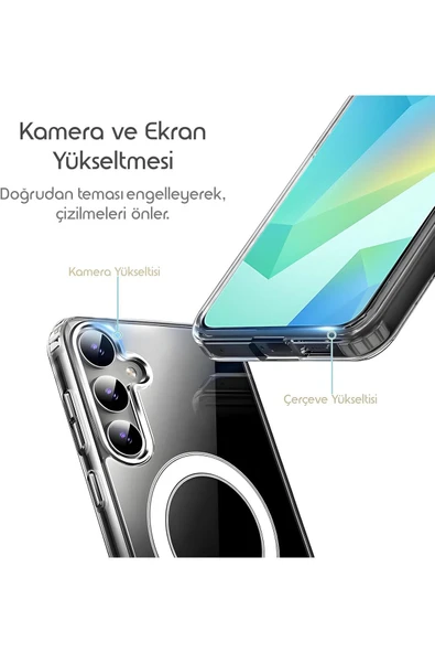 EVAX  (MAGSAFE) Samsung Galaxy A16 Uyumlu MagSafe Wireless Özellikli Şeffaf Kılıf - Resim 4