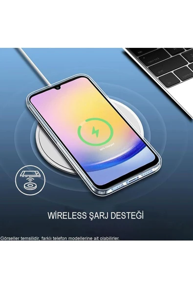 EVAX (TIPALI ŞEFFAF) Samsung A25 Kamera Koruyuculu Şarj Yeri Tıpalı Yumuşak Şeffaf Silikon Kılıf - 6