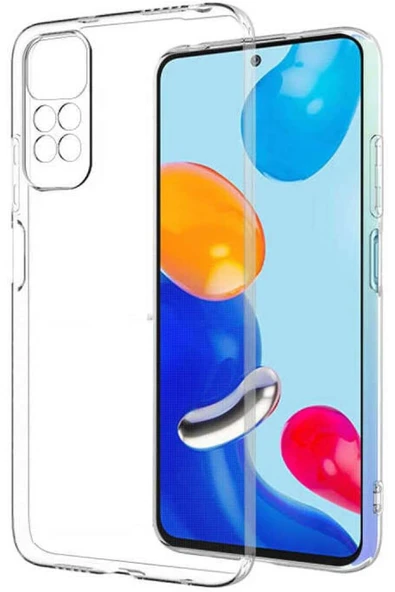 EVAX  (TIPALI ŞEFFAF) Redmi Note 11s Kamera Koruyuculu Şarj Yeri Tıpalı Yumuşak Şeffaf Silikon Kılıf