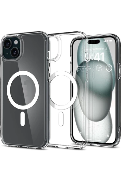 EVAX  (SERT MİKA KILIF) iPhone 15 Plus Uyumlu Şeffaf Sert Mika SARARMAZ Magsafe İnce Fit Kılıf
