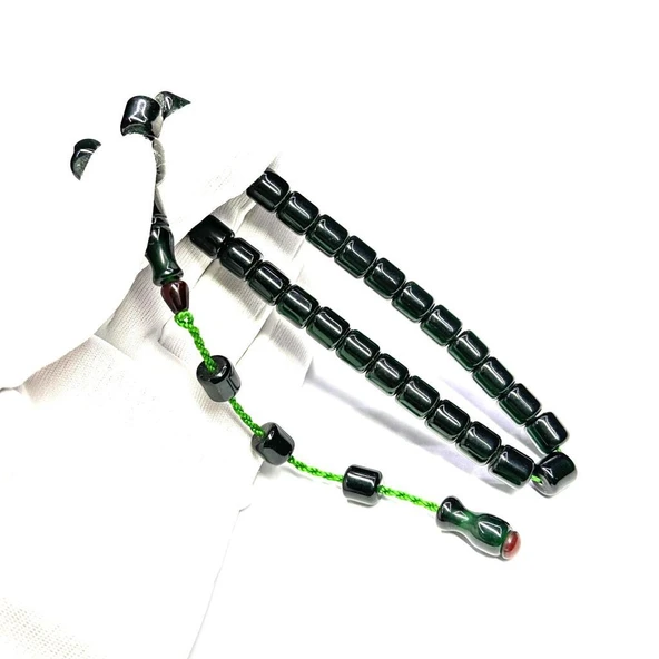 Şükrü Baba Usta İşi Sistemli Çubuk Malzeme Kesme Model 9-9,5mm Petrol Yeşili Renk Sıkma Ateş Kehribar Tesbih