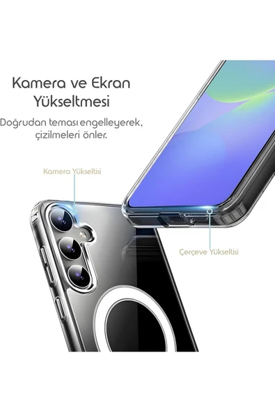 EVAX  (MAGSAFE) Samsung Galaxy A36 Uyumlu MagSafe Wireless Özellikli Şeffaf Kılıf - 3