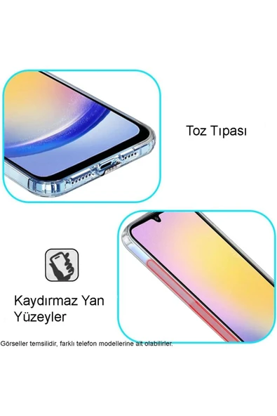 EVAX  (TIPALI ŞEFFAF) Samsung A15 Kamera Koruyuculu Şarj Yeri Tıpalı Yumuşak Şeffaf Silikon Kılıf - 3