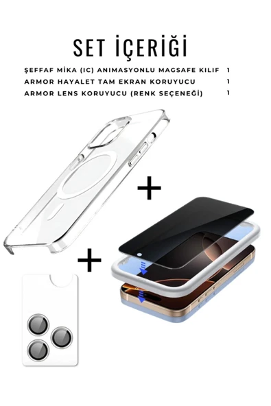 EVAX (HY-PREMIUM SET) 16 Pro Max Uyumlu Armor Hayalet Ekran Koruyucu+(IC) MagSafe Kılıf+Armor Lens Koruma - 2