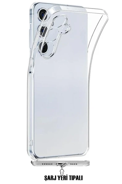 EVAX  (TIPALI ŞEFFAF) Samsung S24 FE Şarj Yeri Tıpalı Kamera Koruyuculu Yumuşak Şeffaf Silikon Kılıf
