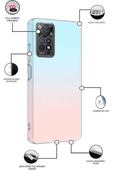 EVAX (TIPALI ŞEFFAF) Redmi Note 11 Pro Kamera Koruyuculu Şarj Yeri Tıpalı Yumuşak Şeffaf Silikon Kılıf - 2