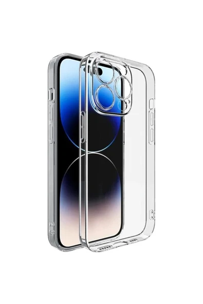 EVAX  (TIPALI ŞEFFAF) Iphone 14 Pro Max Kamera Koruyuculu Şarj Yeri Tıpalı Yumuşak Şeffaf Silikon Kılıf