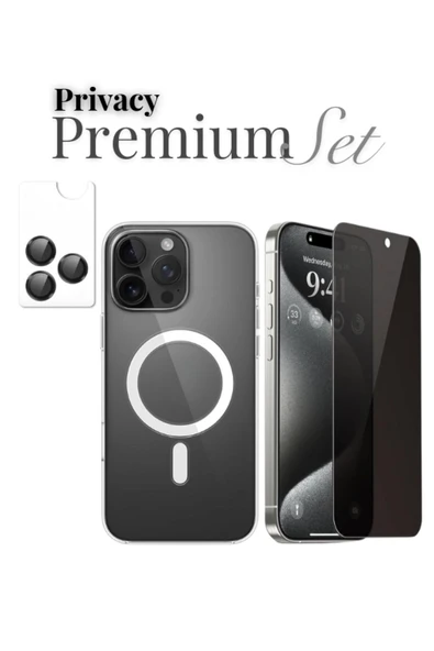 EVAX (HY-PREMIUM SET) 16 Pro Max Uyumlu Armor Hayalet Ekran Koruyucu+(IC) MagSafe Kılıf+Armor Lens Koruma