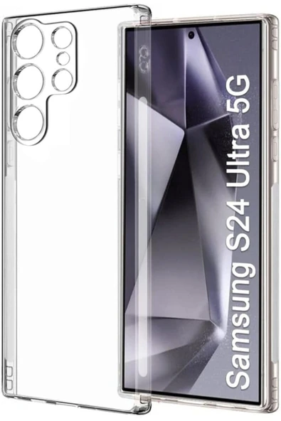 EVAX  (TIPALI ŞEFFAF) Samsung S24 Ultra Kamera Koruyuculu Şarj Yeri Tıpalı Yumuşak Şeffaf Silikon Kılıf