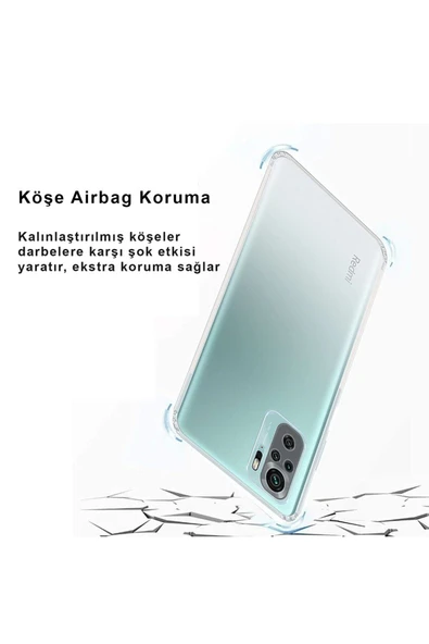 EVAX  (TIPALI ŞEFFAF) Xiaomi Redmi Note 10 Kamera Koruyuculu Şarj Yeri Tıpalı Yumuşak Şeffaf Silikon Kılıf - 4