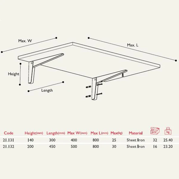 Katlanır Duvar Masa Ayağı 30cm Beyaz - Resim 3