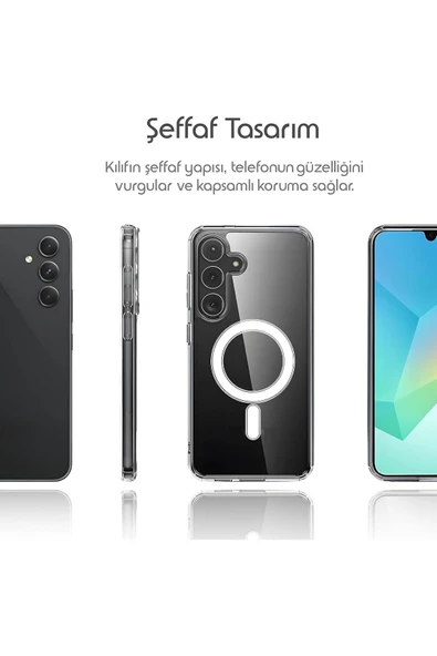EVAX  (MAGSAFE) Samsung Galaxy A16 Uyumlu MagSafe Wireless Özellikli Şeffaf Kılıf - Resim 2