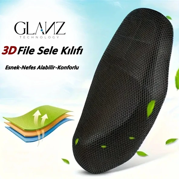 Glanz File Sele Kılıfı 3D Scooter Motosiklet XXL Beden Koltuk Sele Filesi - 3