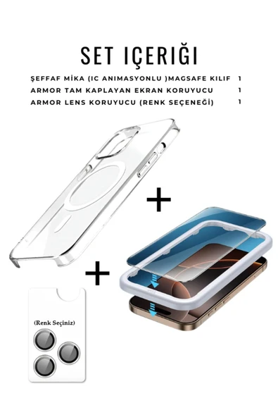 EVAX  (PREMIUM SET) 16 Pro Max Uyumlu Armor Tam Ekran Koruyucu + (IC) MagSafe Kılıf + Armor Lens Koruyucu - 2