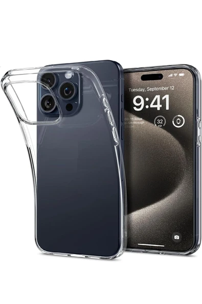 EVAX (2MM ŞEFFAF) Iphone 15 Pro Uyumlu Şeffaf Yumuşak Esnek Silikon Kılıf