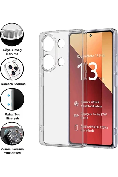 EVAX  (TIPALI ŞEFFAF) Xiaomi Redmi Note 13 Pro 4g Kamera Koruyuculu Şarj Yeri Tıpalı Yumuşak Silikon Kılıf - 2