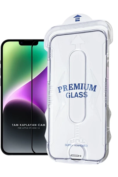 EVAX  (MAGICBOX TAM) iPhone 14 Uyumlu Kolay Kurulum Aparatlı Magic Box Tam Kaplayan Cam Ekran Koruyucu