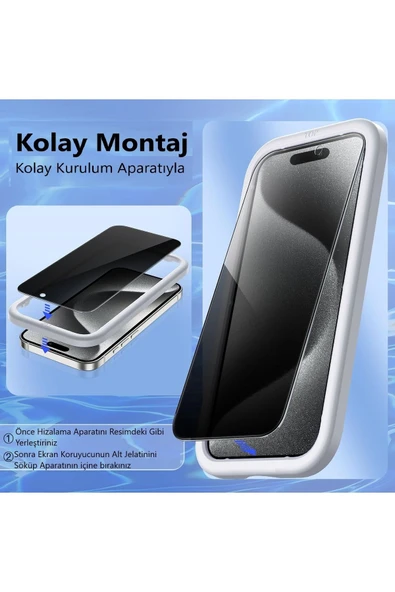 EVAX  (ARMOR HAYALET) Iphone 15 Pro Uyumlu Hizalama Aparatlı Hayalet Cam Ekran Koruyucu - 2