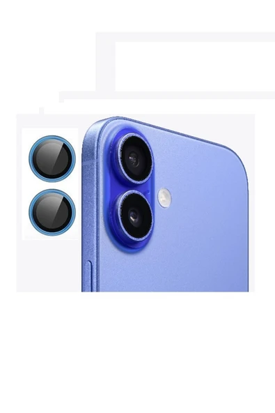 EVAX  (METAL LENS) Iphone 16 / 16 Plus Uyumlu Laciverttaş Metal Kamera Lens Koruyucu