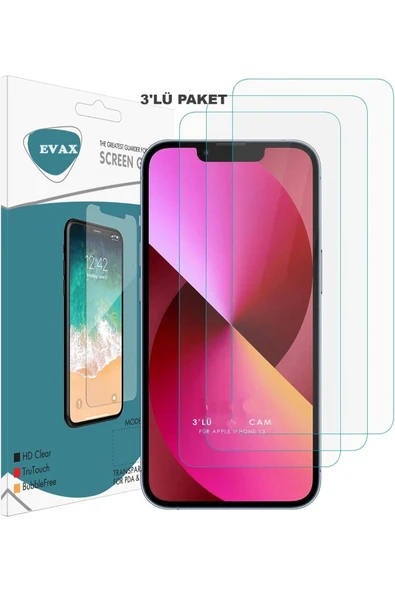 EVAX  3'lü Paket Iphone 14 Uyumlu Temperli Hd Cam Ekran Koruyucu (3'LÜ PAKET)
