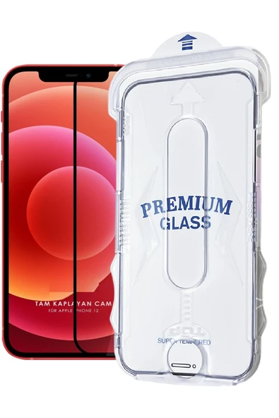 EVAX  (MAGICBOX TAM) iPhone 12 / 12 Pro Uyumlu Kolay Kurulum Aparatlı Tam Kaplayan Cam Ekran Koruyucu