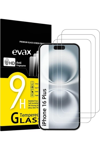 EVAX  3'lü Paket iPhone 16 Plus Uyumlu Temperli HD+ Cam Ekran Koruyucu (3'lü Paket) - 1